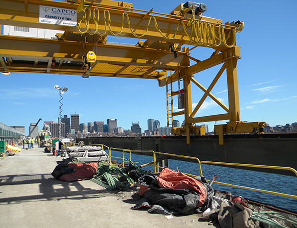 Capco hired to design, fabricate, and deliver the 7.5 tons, 35 foot span, double legged gantry crane for the Longfellow Bridge Project.